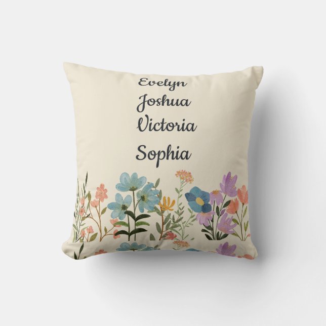 Custom Grandchildren Names wildflowers  Throw Pillow (Front)