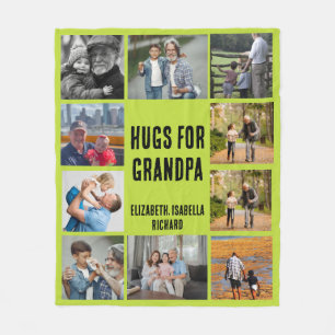Custom Grandfather 10 Photo Collage Gift from Kids Fleece Blanket
