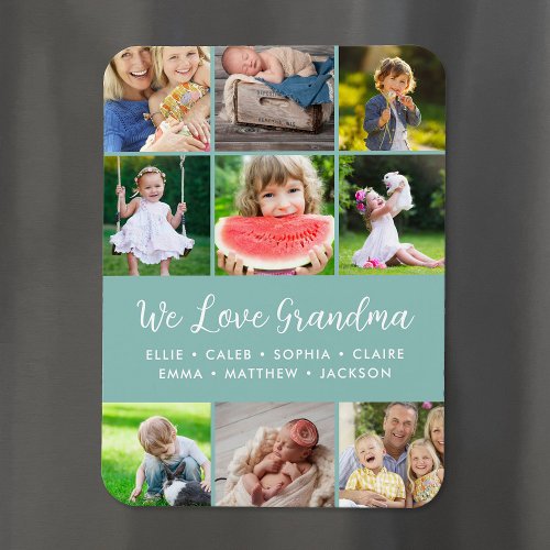 Custom Grandkids Names 9 Photo Collage Magnet