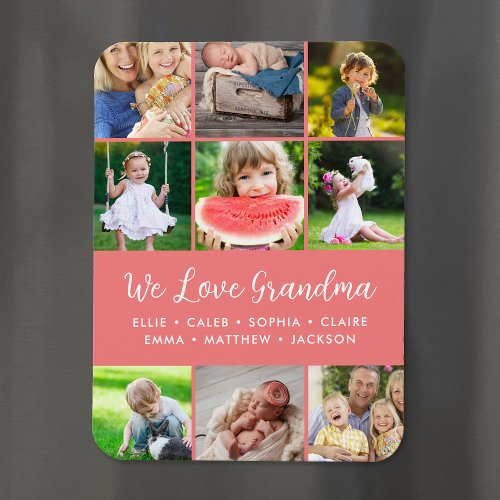 Custom Grandkids Names 9 Photo Collage Magnet
