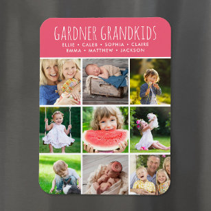 Custom Grandkids Names Instagram 9 Photo Collage Magnet