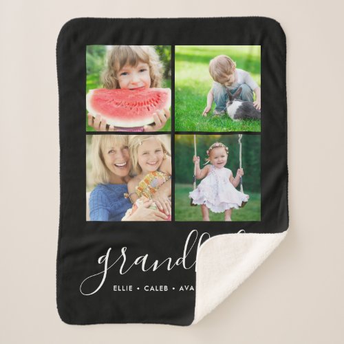 Custom Grandkids Names Instagram Photo Collage Sherpa Blanket