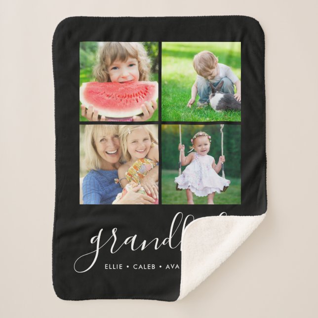 Custom Grandkids Names Instagram Photo Collage Sherpa Blanket (Front)
