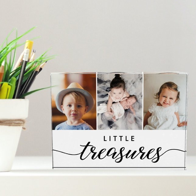 Custom Grandkids Photos Little Treasures Keepsake (Little treasures modern typography script 3 custom photos of children or grandkids. Great gift idea.)