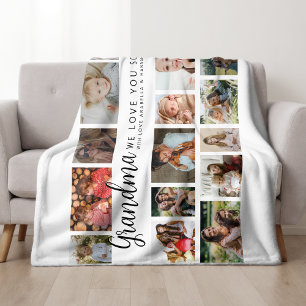 Custom Grandma 18 Photo Collage Fleece Blanket