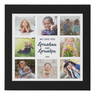 Custom Grandma and Grandpa 8 Photo Grid Faux Canvas Print