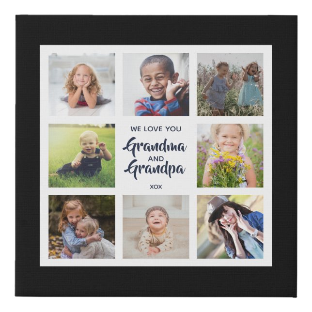 Custom Grandma and Grandpa 8 Photo Grid Faux Canvas Print (Front)