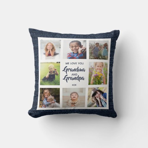 Custom Grandma and Grandpa Pillow with 8 Photos 