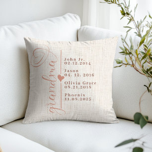 Custom Grandma Birth Date Family Names Loved One Throw Pillow