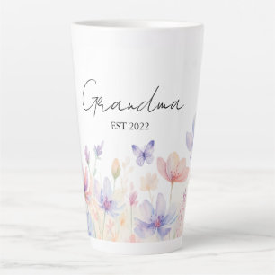 Custom Grandma Est. Year - Flower and Butterfly Latte Mug