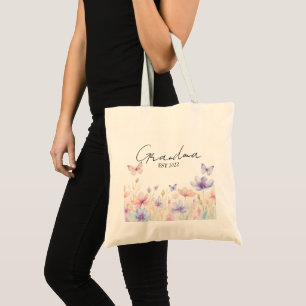 Custom Grandma Est. Year - Flower and Butterfly Tote Bag