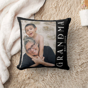 Custom Grandma Established Modern Photo Gift Throw Pillow