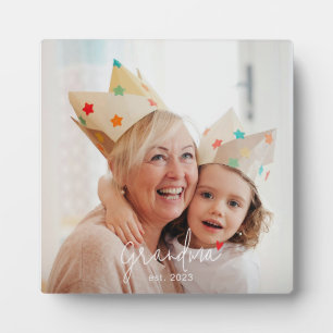 Custom Grandma Established Modern Script Photo Plaque