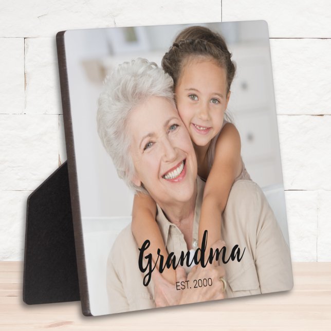 Custom Grandma Established Modern Script Photo Plaque (Creator Uploaded)