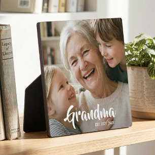 Custom Grandma Established Modern Script Photo Plaque