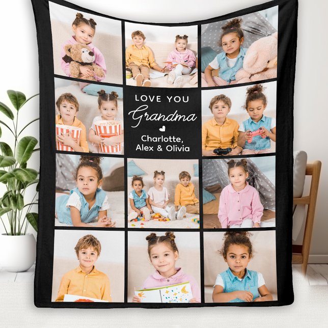 Custom Grandma Gift Personalized 11 Photo Collage Fleece Blanket (Creator Uploaded)