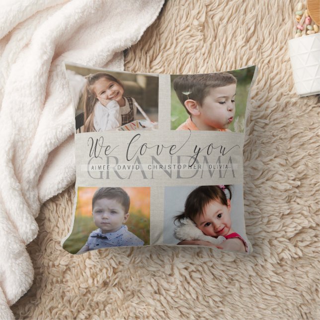 Custom Grandma Grandchildren Photos Throw Pillow (Blanket)