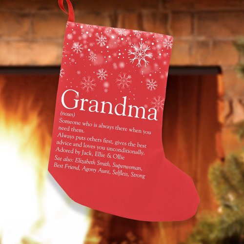 Custom Grandma Granny Definition Holiday Snow Small Christmas Stocking