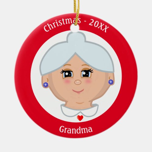 Custom Grandma Image on Red and White Ceramic Ornament