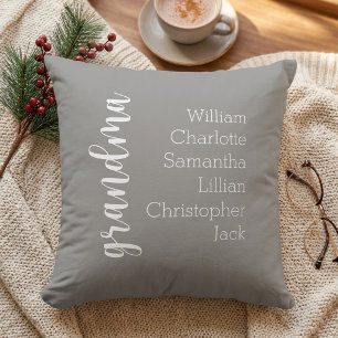 Custom Grandma Keepsake Modern Gray Throw Pillow