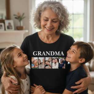 Custom Grandma Photo Collage Personalized Gift T-Shirt