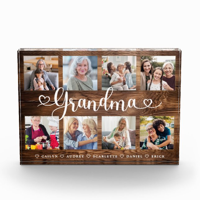 Custom Grandma Photo Collage Wood Block Gift (Front)