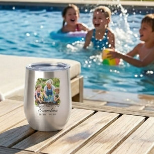 Custom Grandma Photo EST Year Personalized Gift Thermal Wine Tumbler