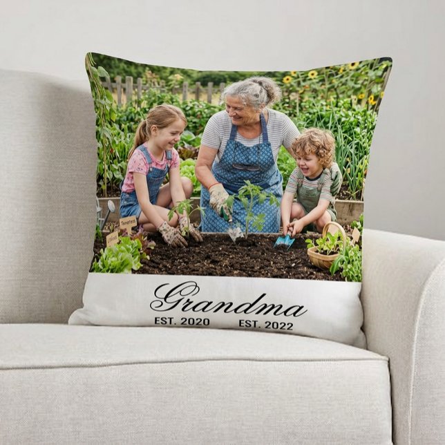 Custom Grandma Photo Multi Year Est Script Throw Pillow (Custom Grandma Photo Multi Year Est Script Throw Pillow)