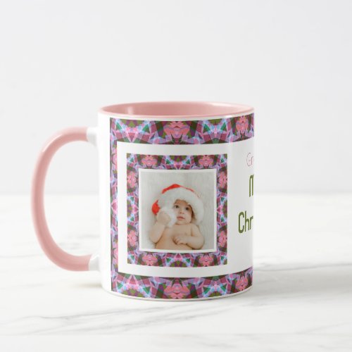 Custom Grandmaâs Pink Merry Christmas Photo Tea Mug