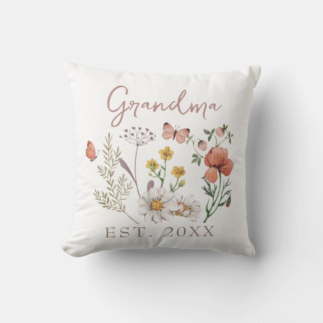 Custom Grandma Wildflowers Throw Pillow (Front)