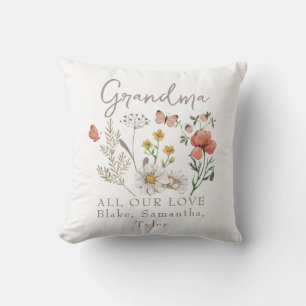 Custom Grandma Wildflowers Throw Pillow