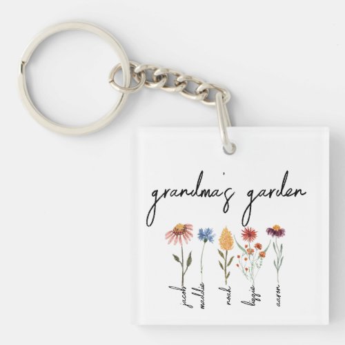 Custom Grandmas Garden Personalized Birthday  Keychain