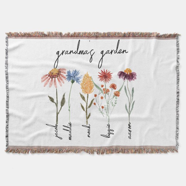 Custom Grandma's Garden Personalized Birthday Throw Blanket (Front)