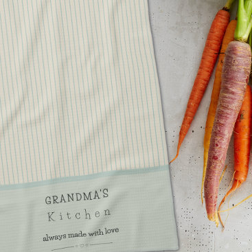 Custom Grandma's Kitchen Cream & Pale Blue Striped Kitchen Towel
