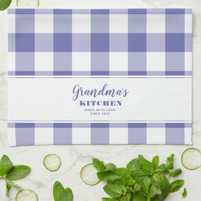 Custom Grandma's Kitchen Periwinkle Blue Elegant Kitchen Towel (Folded)