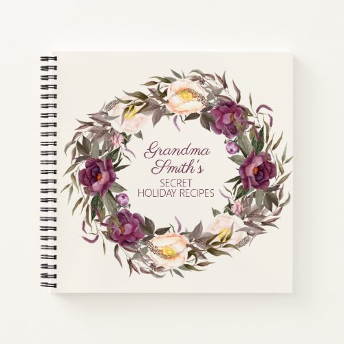 Custom Grandmas Recipes Purple Cream Floral Notebook