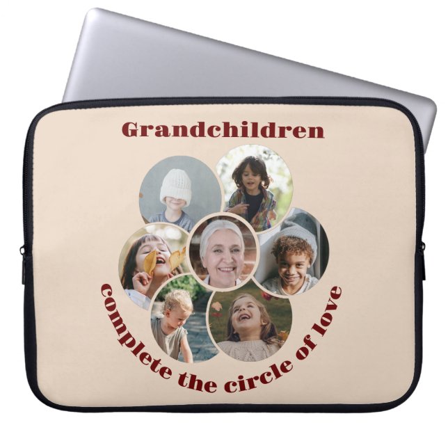 Custom Grandmother/children 7 Circle Photo Collage Laptop Sleeve (Front)