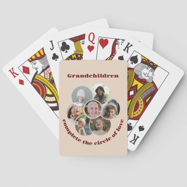 Custom Grandmother/children 7 Circle Photo Collage Poker Cards (Back)