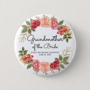 Custom Grandmother of the Bride Pink Red Floral Button