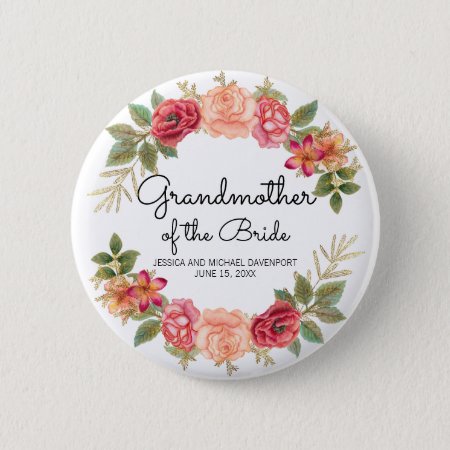 Custom Grandmother Of The Bride Pink Red Floral Button