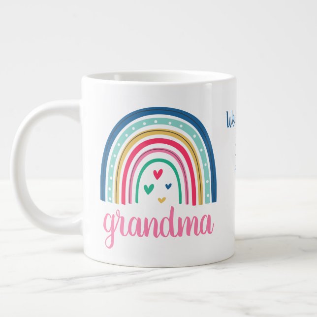 Custom Grandmother Rainbow Giant Coffee Mug (Left)