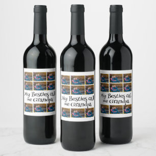 Custom Grandpa 9 Photo Collage Wine Label