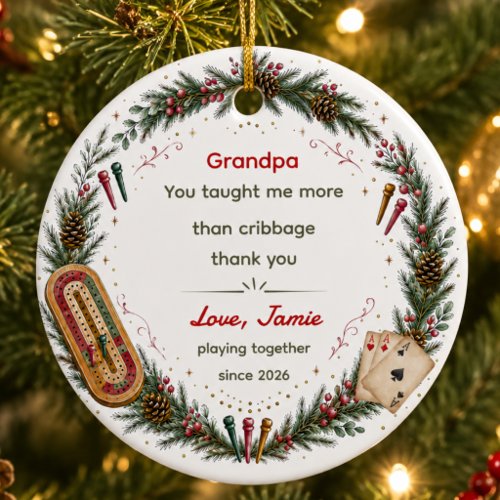 Custom Grandpa Cribbage Appreciation Christmas Ceramic Ornament