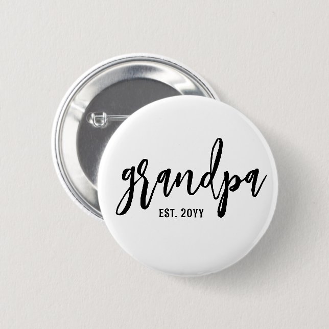 Custom Grandpa Est. Modern Brush Script Typography Button (Front & Back)