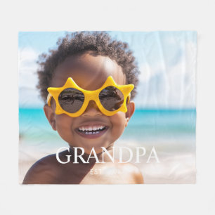 Custom Grandpa Established Modern Photo Fleece Blanket