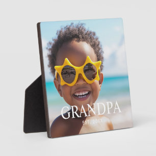 Custom Grandpa Established Modern Photo Plaque