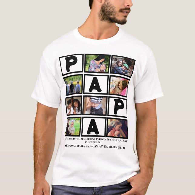 Custom  Grandpa Fathers Day Papa  9 Photo Collage T-Shirt (Front)