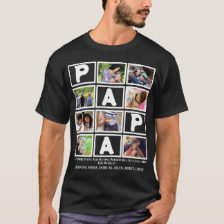 Custom Grandpa Fathers Day Papa 9 Photo Collage T-Shirt