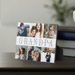 Custom Grandpa Grandchildren Photo Collage Plaque<br><div class="desc">Create a sweet gift for a beloved grandfather with this six photo collage plaque. "GRANDPA" appears in the center in smoky slate blue lettering,  with your custom message and grandchildren's names overlaid.</div>