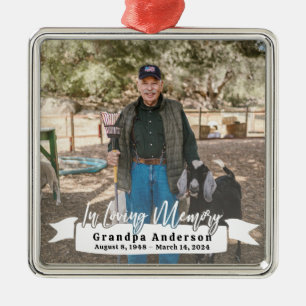 Custom Grandpa Memorial Photo In Loving Memory Metal Ornament